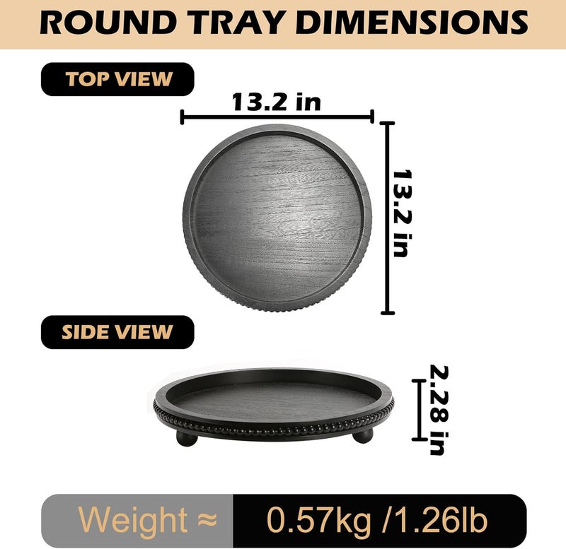 SYNCVIBE Wooden Beaded Decor Tray for Coffee Table, Rustic Wooden Trays Table Centerpieces, Decorative Trays for Home Decor Kitchen Table Farmhouse Serving Tray (Round Black) - Image 3